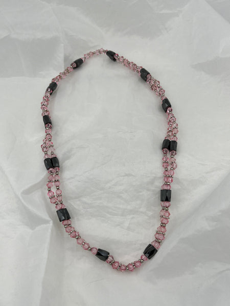 Magnetic Hematite Gemstone and Pale Pink Glass Beaded Wrap Necklace or Bracelet
