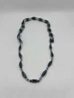 Magnetic Hematite Gemstone and Blue Glass Beaded Wrap Necklace or Bracelet