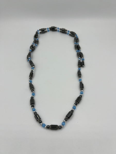 Magnetic Hematite Gemstone and Blue Glass Beaded Wrap Necklace or Bracelet