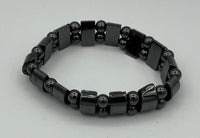Natural Magnetic Hematite Gemstone Domed and Round Beaded Stretch Bracelet