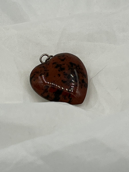 Natural Mahogany Obsidian Gemstone Carved Puffed Heart Pendant