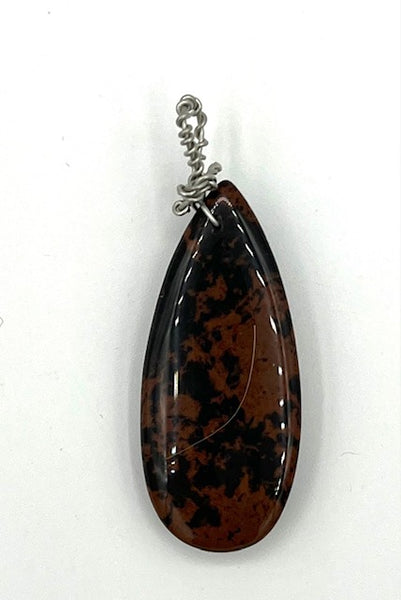 Natural Mahogany Obsidian Gemstone Carved Long Teardrop Pendant