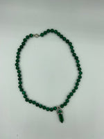 Natural Malachite Gemstone Round Beaded Necklace with Point Pendant