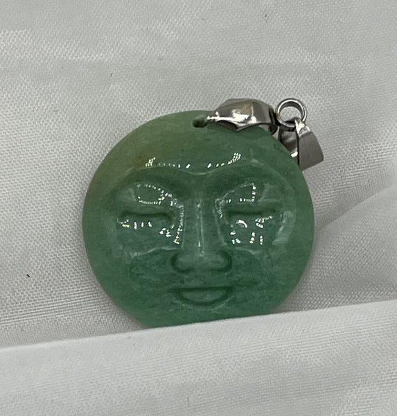 Natural Green Aventurine Gemstone Carved Round Moon Face Pendant