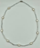 Natural Moonstone Gemstone Round and White Rice Pearl Beaded Necklace