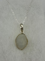 Natural Moonstone Gemstone Dainty Faceted Oval Sterling Silver Pendant On Chain