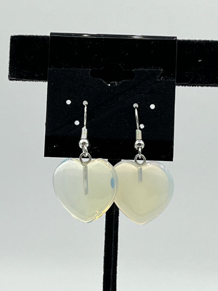 Natural Moonstone Gemstone Puffed Heart Sterling Silver Beaded Dangle Earrings