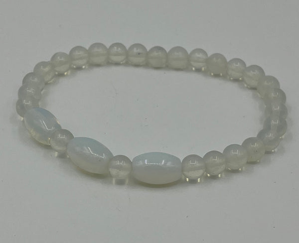 Natural Moonstone Gemstone Dainty Round and Rice Beaded Stretch Bracelet