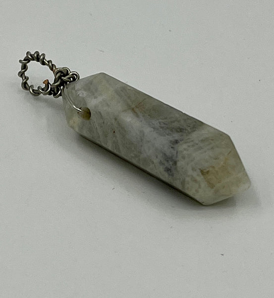 Natural Rainbow Moonstone Gemstone Double Terminated Point Pendant