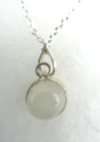 Natural Moonstone Gemstone Round Cabochon Sterling Silver Pendant on Chain