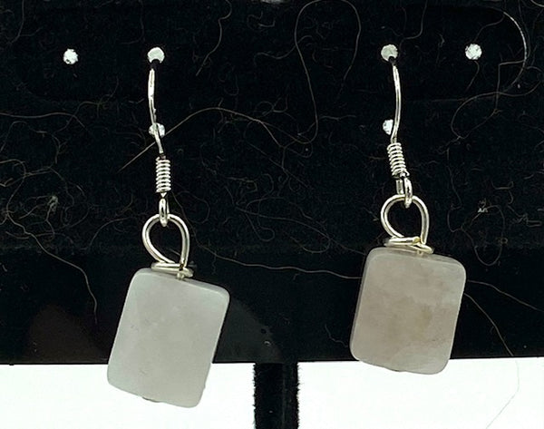 Natural Morganite Gemstone Faceted Square Beaded Sterling Silver Dangle Earrings