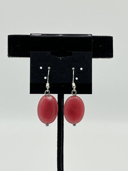 Natural Morganite Gemstone Puffed Oval Beaded Sterling Silver Dangle Earrings