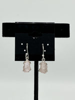 Natural Rough Morganite Gemstone Freeform Sterling Silver Dangle Earrings