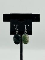 Natural Moss Agate Gemstone Faceted Ovals Sterling Silver Dangle Earrings