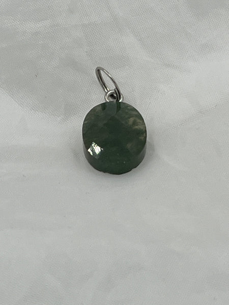 Natural Moss Agate Gemstone Small Faceted Oval Pendant