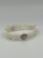 Natural Mother of Pearl Shell Alternating Disk & Square Beaded Stretch Bracelet