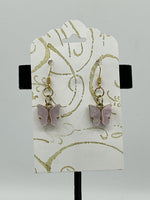 Lavender Mother of Pearl Shell Carved Butterfly Dangle Earrings