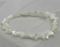 Natural Mother Of Pearl Shell Carved Crescent Moons Beaded Stretch Bracelet