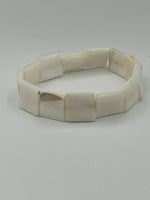 Natural Mother of Pearl Shell Flat Squares Beaded Stretch Bracelet