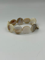 Natural Mother of Pearl Shell Large Flat Disks Beaded Stretch Bracelet