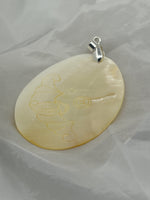 Natural Mother of Pearl Shell Large Oval with Carved Bat On Moon Pendant