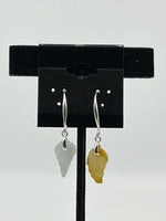 Gold and White Mother of Pearl Shell Carved Leaf Sterling Silver Dangle Earrings