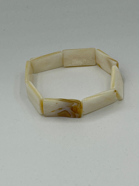 Natural Mother of Pearl Shell Flat Rectangles Beaded Stretch Bracelet