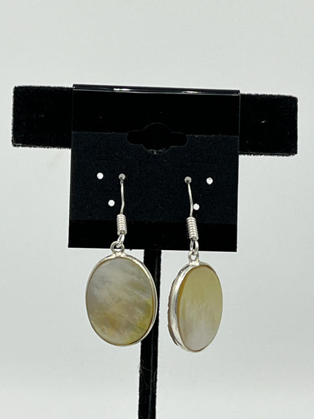 Natural Mother of Pearl Shell Oval Sterling Silver Dangle Earrings