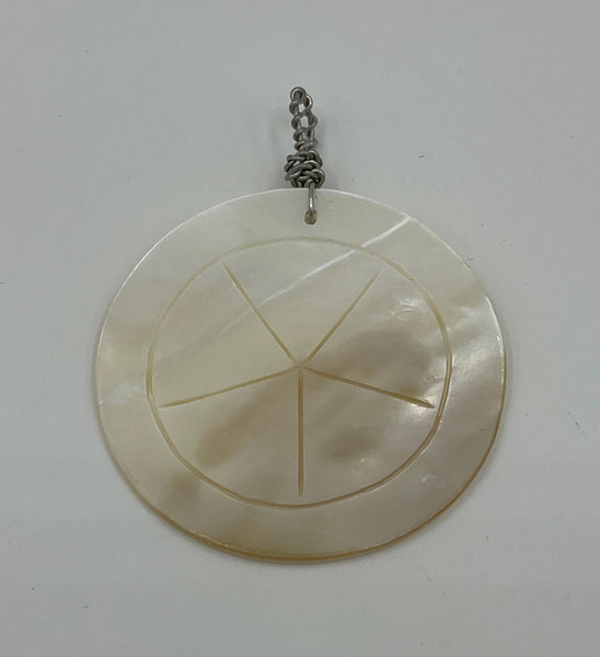 Natural White Mother of Pearl Shell Round Pendant with Carved Starfish Design