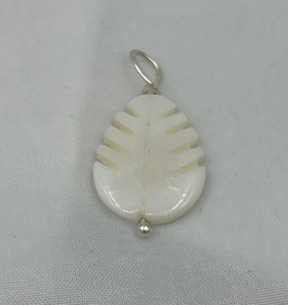 Natural White Mother of Pearl Shell Small Carved Leaf Pendant