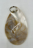 Natural Mother of Pearl Shell Large Teardrop with Carved Flower Pendant