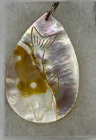 Natural Mother of Pearl Shell Large Teardrop with Carved Dolphin Pendant