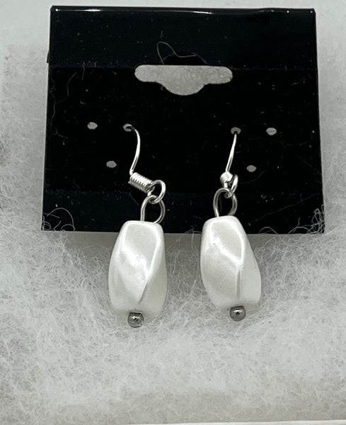 Natural Mother of Pearl Shell Twisted Tube Bead Sterling Silver Dangle Earrings