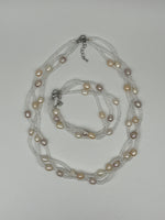 Natural Multicolor Pearl Gemstone and Glass Beaded Necklace and Bracelet Set