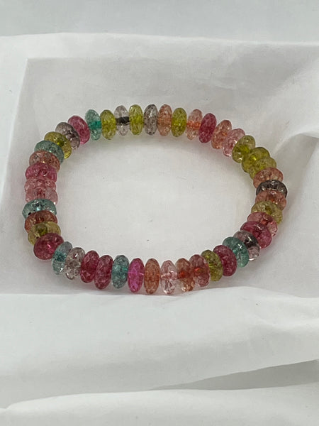 Natural Multicolor Tourmaline Gemstone Faceted Rondelles Beaded Stretch Bracelet