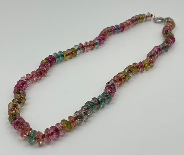 "Natural Multicolor Tourmaline Gemstone Faceted Rondelles Beaded Necklace"