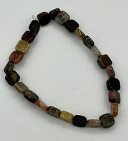 Natural Multicolor Tourmaline Gemstone Small Squares Beaded Stretch Bracelet