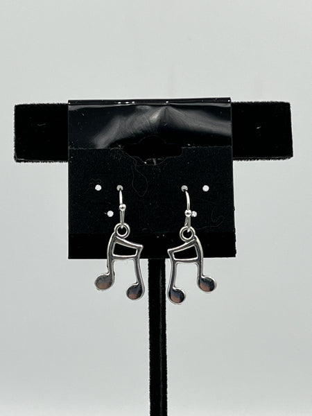 Silvertone Double Musical Notes Charm Dangle Earrings with Sterling Silver Hooks