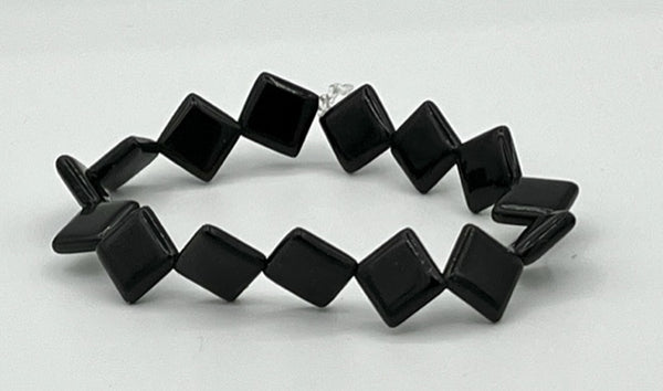 Natural Obsidian Gemstone Small Diamond Shapes Beaded Stretch Bracelet