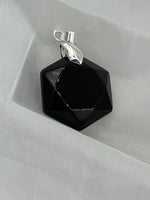 Natural Black Obsidian Gemstone Faceted Hexagon Pendant