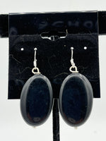 Natural Obsidian Gemstone Large Oval Beaded Sterling Silver Dangle Earrings