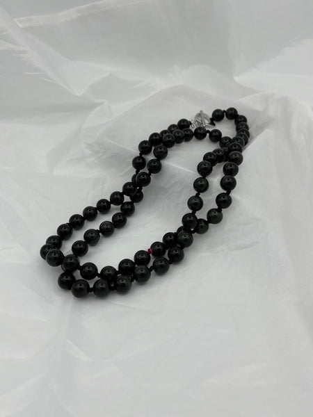 Natural Obsidian Gemstone 28" Long 8MM Round Beaded Necklace Heart Toggle Clasp