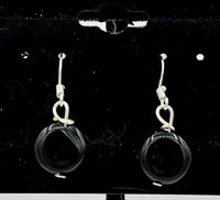 Natural Obsidian Gemstone Small Disks Beaded Sterling Silver Dangle Earrings