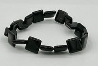 Natural Obsidian Gemstone Small Flat Squares Beaded Stretch Bracelet