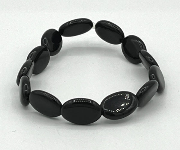 Natural Obsidian Gemstone Small Ovals Beaded Stretch Bracelet