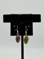 Natural Ocean Jasper Gemstone Faceted Rice Bead Sterling Silver Dangle Earrings