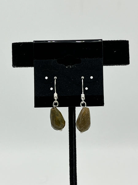 Natural Ocean Jasper Gemstone Faceted Teardrop Beaded Sterling Silver Earrings