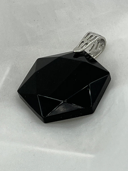 Natural Black Onyx Gemstone Faceted Octagon Pendant