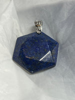 Natural Lapis Gemstone Carved Faceted Hexagon Pendant