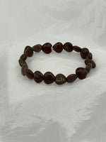 Natural Brown Opal Gemstone Dainty Puffed Hearts Beaded Stretch Bracelet